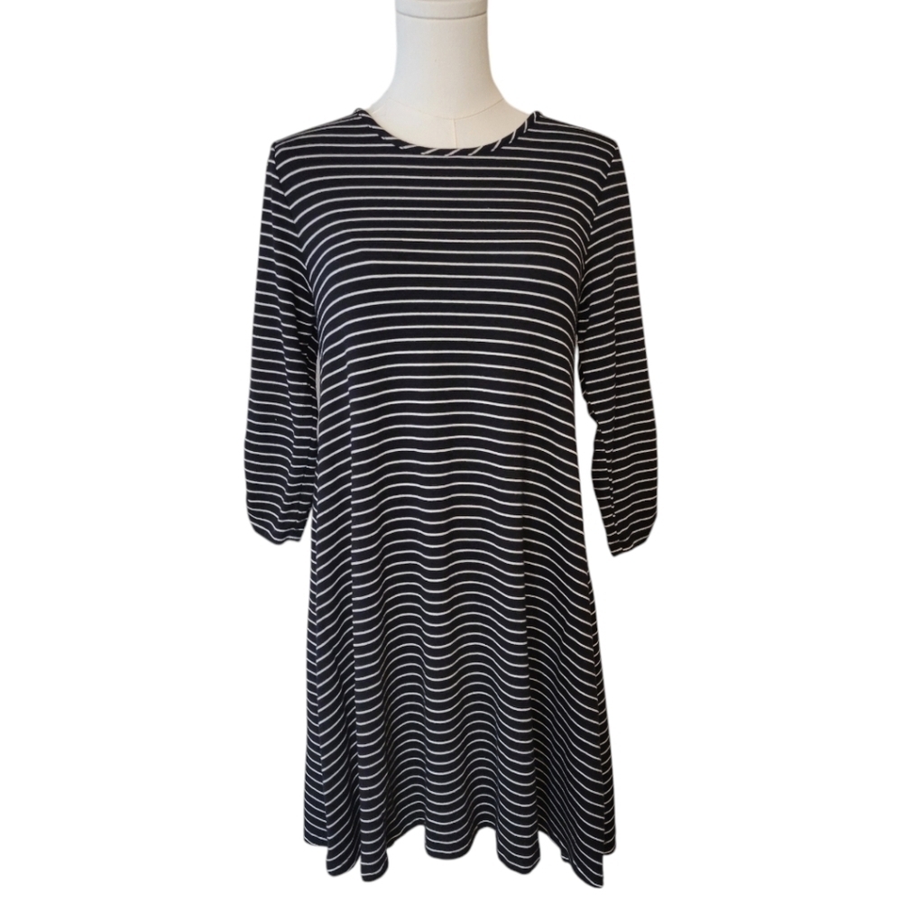 Garnet Hill Black & White Striped Swing Dress Size Small